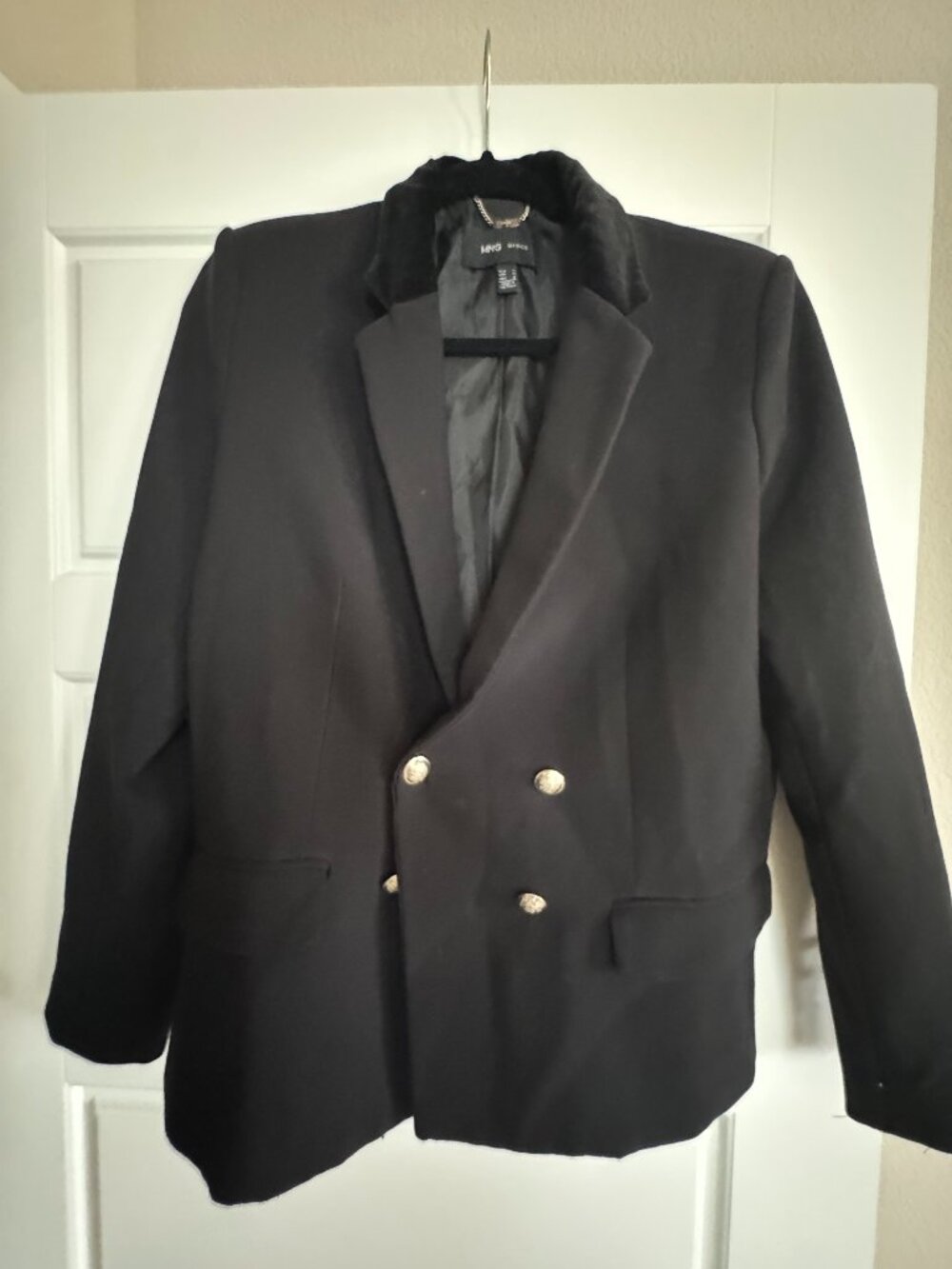 MNG Mango Black Velvet Collar Double Breasted Blazer Medium